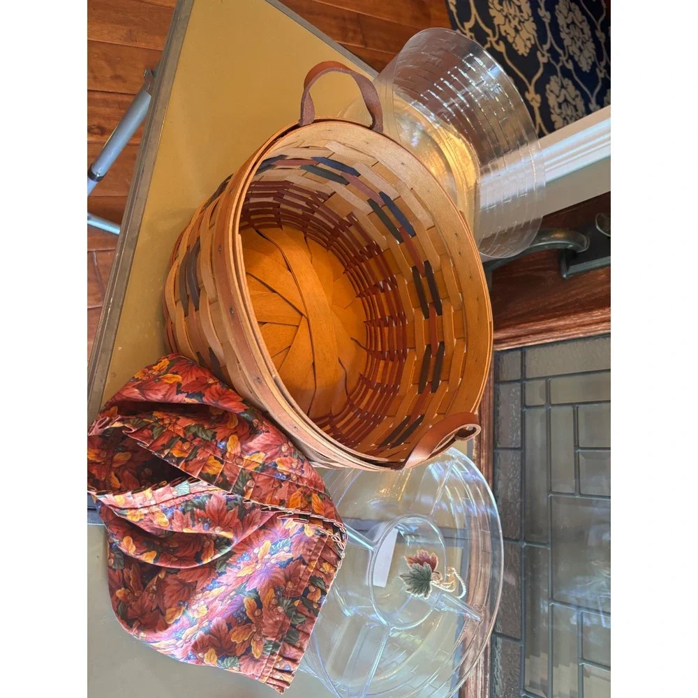 Longaberger 1995 Round Basket Fall Leaf Liner 5-Way Protector Ceramic Tie-On